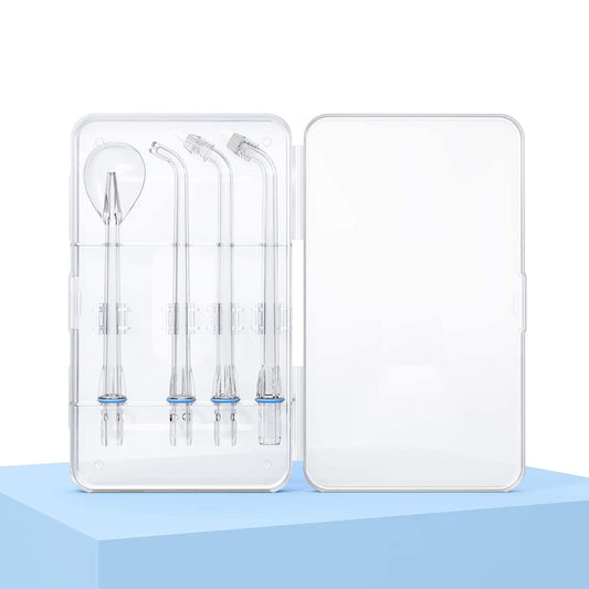 SYNHOPE replacement nozzles set in a clear protective case. Includes four precision-designed tips for optimal oral care and hygiene.