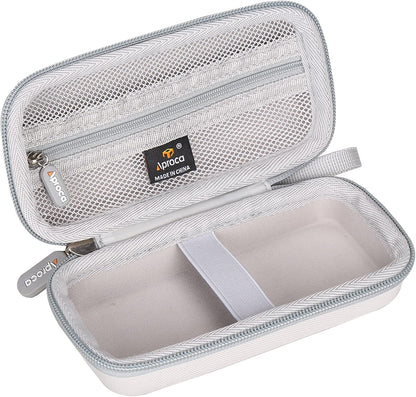 Interior of the SYNHOPE water flosser storage case showing padded compartments and mesh pockets for organized travel storage.