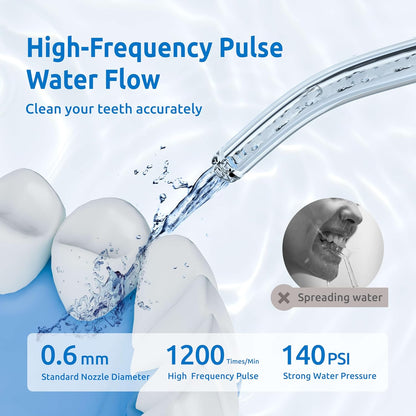 Experience precise dental cleaning with SYNHOPE's high-frequency pulse water flow. The 0.6mm standard nozzle diameter delivers strong water pressure for effective plaque removal.