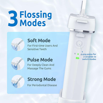 SYNHOPE water flosser offers three flossing modes—Soft, Pulse, and Strong—to cater to various dental needs, from sensitive teeth to periodontal disease management.